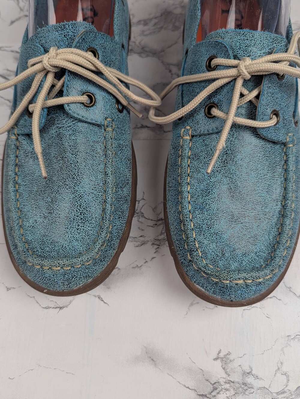 Ferrini Turquoise Textured Leather Moc Toe Boat Shoes Loafers Sz 9B - Picture 6 of 14